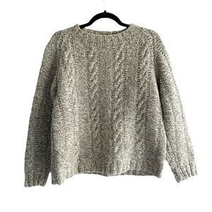 HANDKNIT Wool Chunky Knit Cable Knit Fisherman’s Sweater Tan M